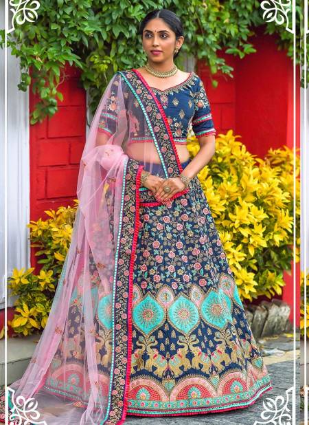 Navy Blue Colour PEAFOWL PEAFOWL VOL 77 Heavy Designer Wedding Wear Silk With Resham Zari Dori Work Stylish Lehenga Choli Collection 1149